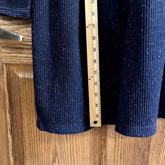 LOFT Sweater Dress Blue White Ribbed Button Back Longsleeve Cozy Work Wear LP - Picture 4 of 7